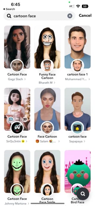send a snap with the cartoon face lens