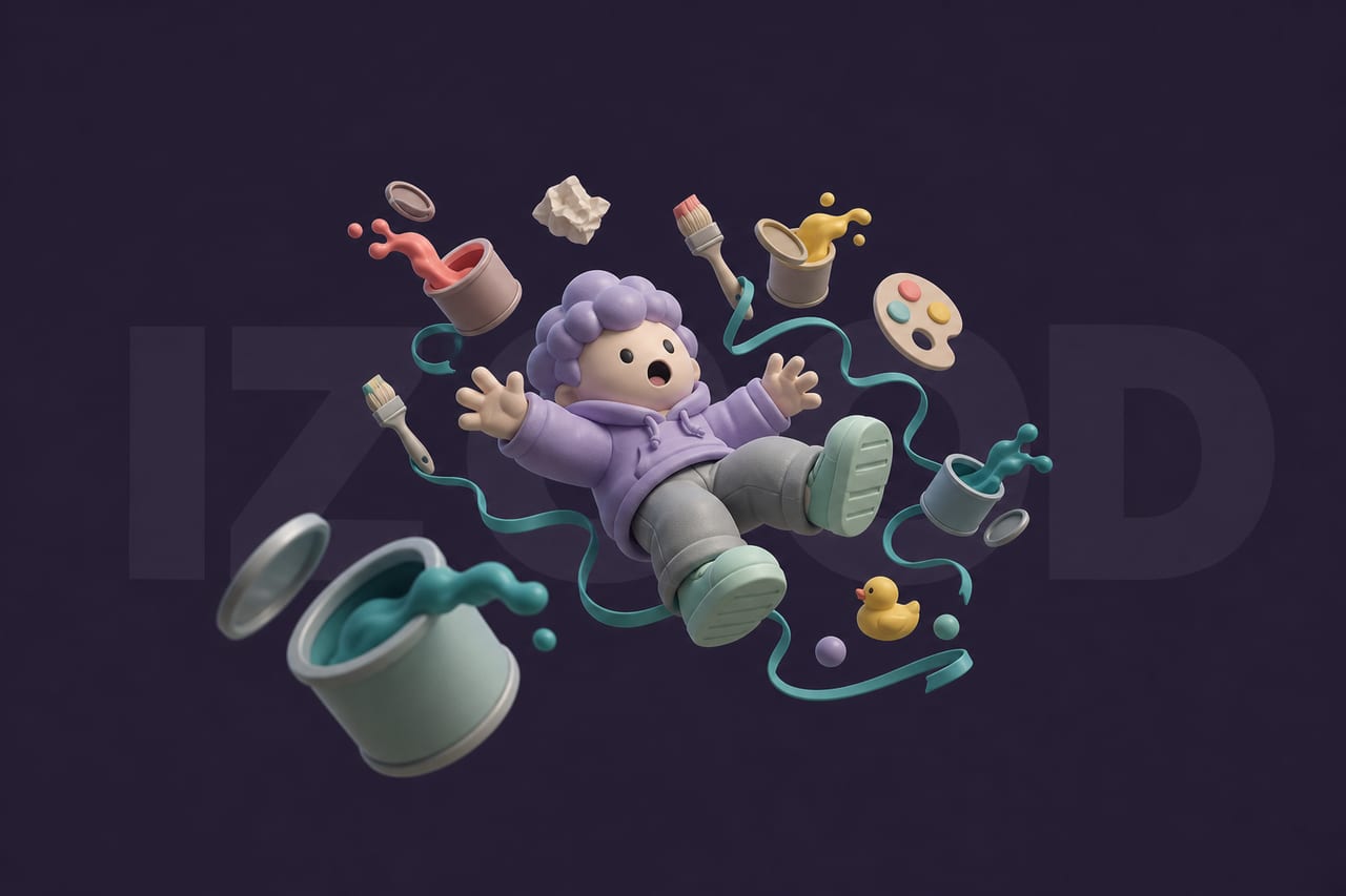 A chunky matte vinyl character tumbles backwards through the air, limbs loose and splayed, mid-fall.