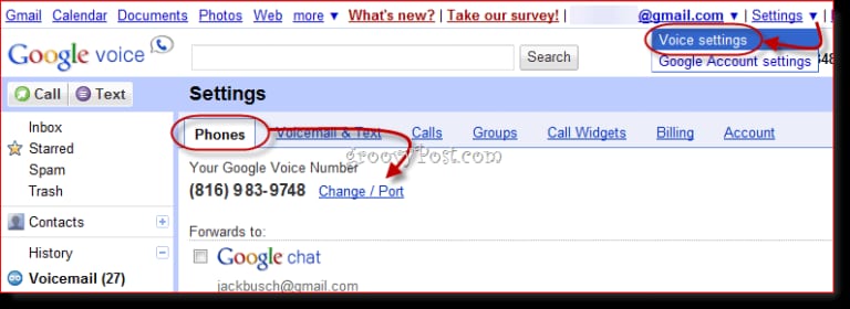 how to change google voice number