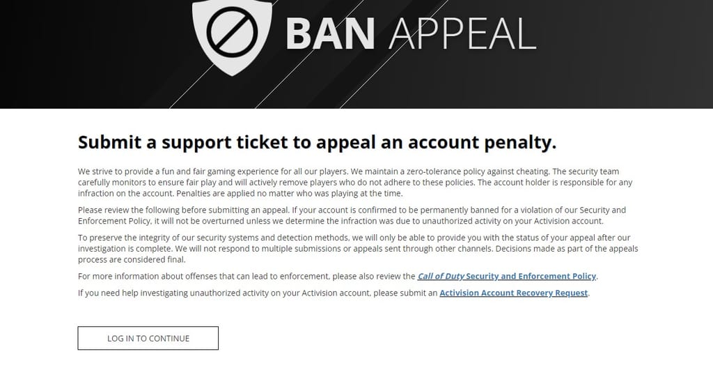 activision ban appeal