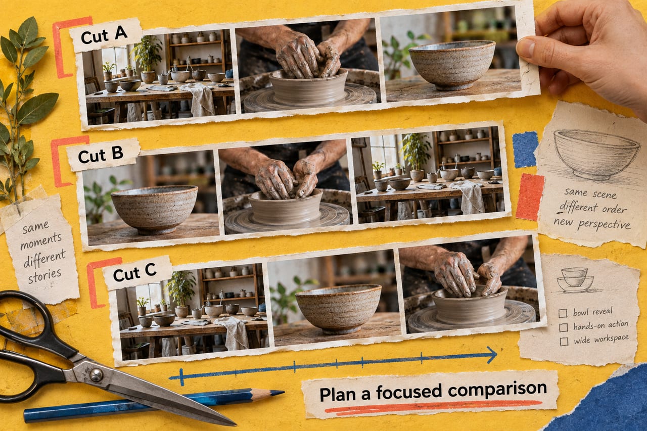 Three photographic storyboards compare alternate openings for the same video material