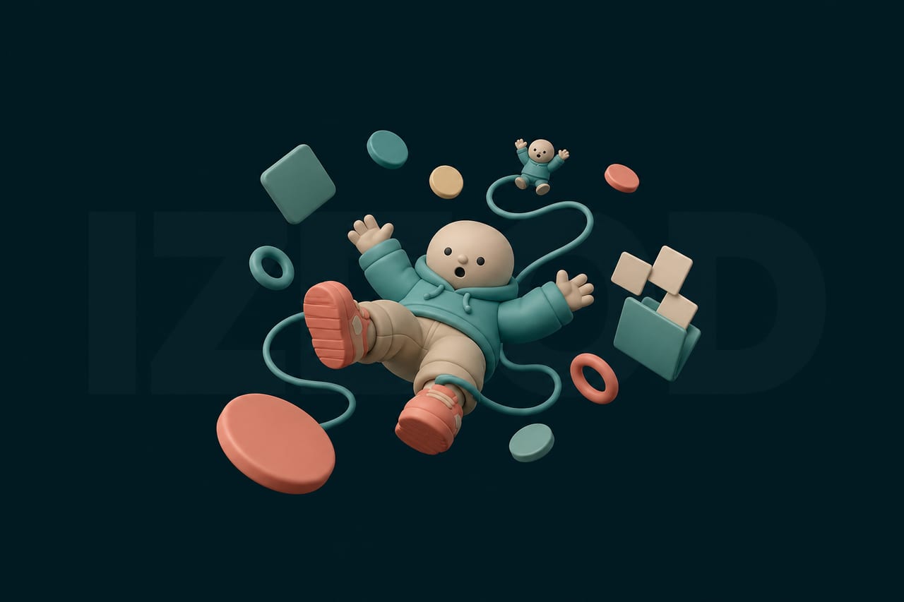 A chunky matte vinyl character tumbles backwards through the air.