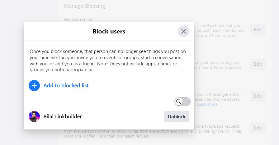 how to unblock someone on facebook