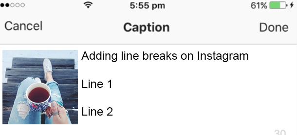 Instagram line break