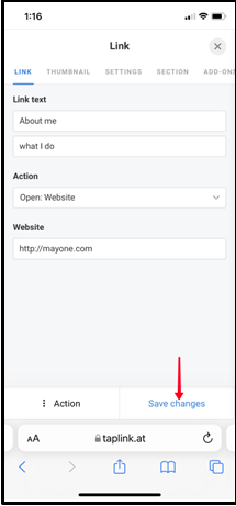  Save changes button in the link editing menu