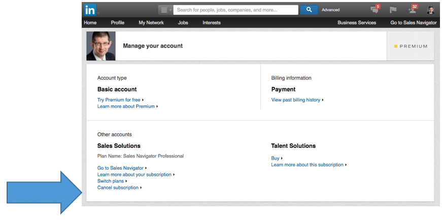 how to cancel linkedin premium
