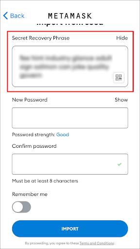  change metamask password