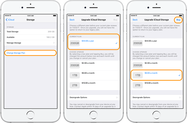 how to buy more storage on iphone