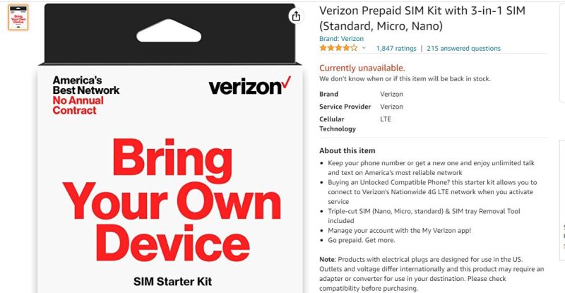 Verizon prepaid sim card