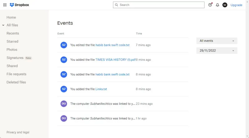 dropbox logs