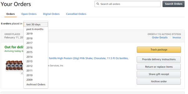 how to find archived orders on amazon