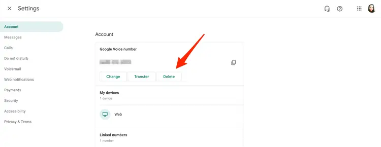 How to delete Google voice number