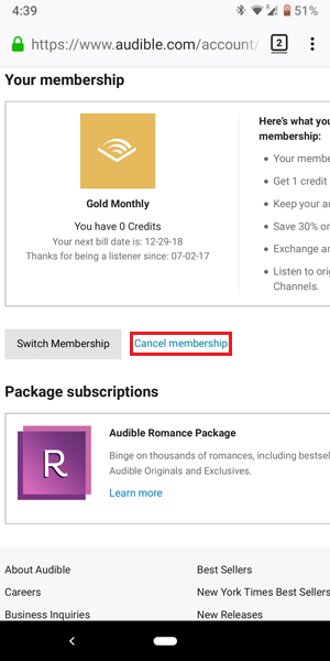 how to cancel audible