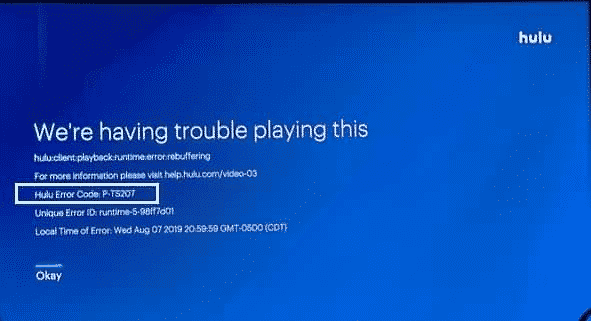 hulu error code p-ts207